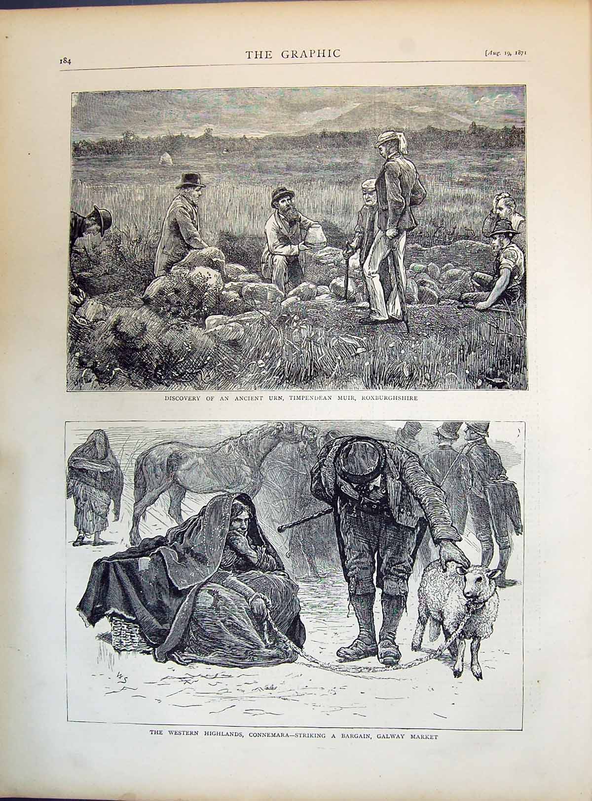 Old 1871 Ancient Urn Timpendean Muir Roxburghshire Connemara Galway M Victorian