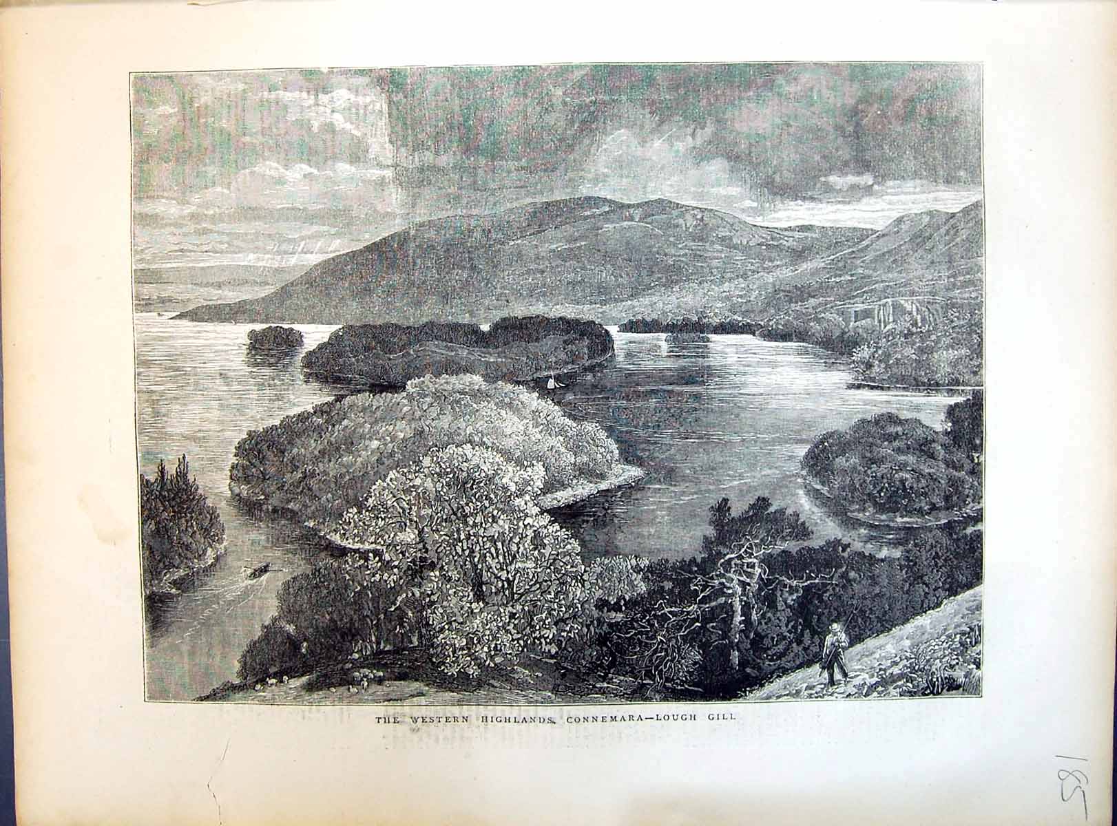 Antique Print 1871 Western Highlands Connemara Lough Gill Ireland Mountains