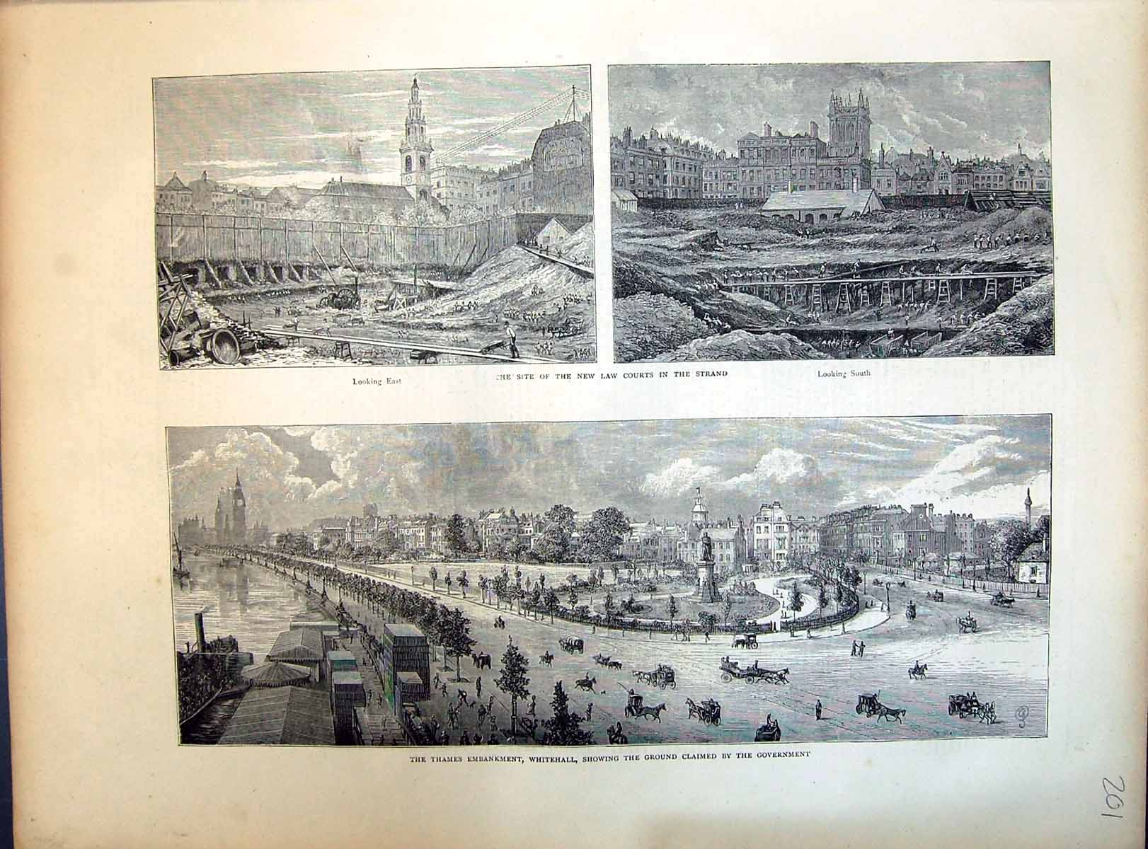 Old 1871 Thames Embankment Whitehall Law Courts Strand London Buildin Victorian