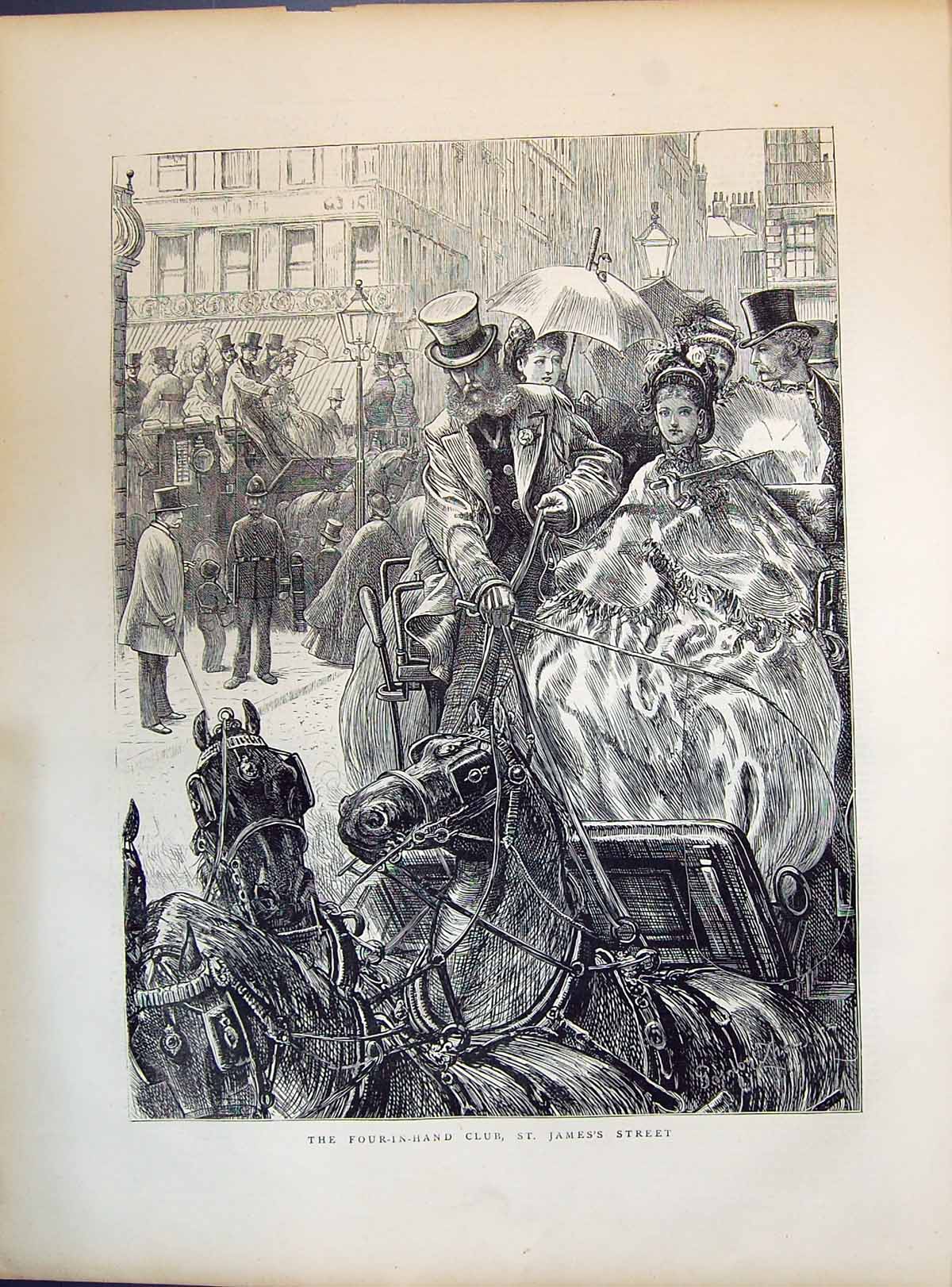 Old Antique Print 1871 Four-In-Hand Club St. James'S Street Horses Coach 19th