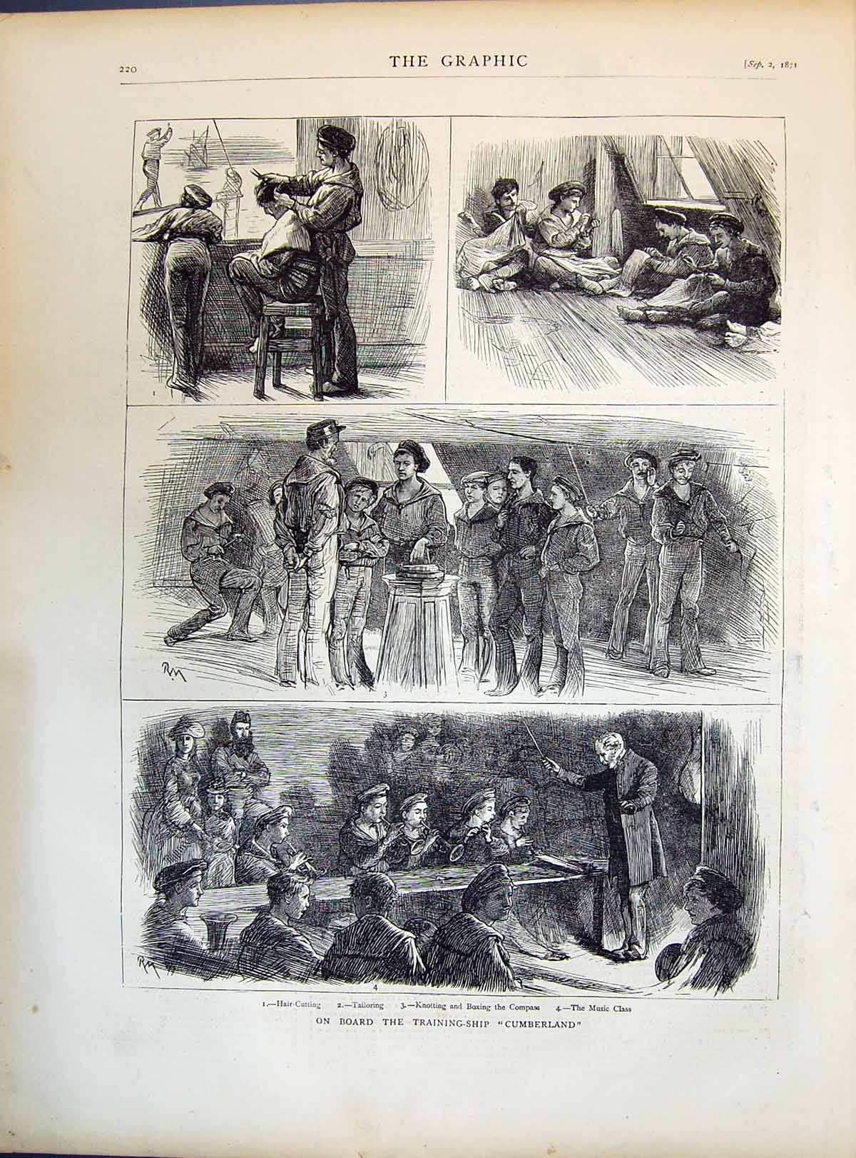 Old 1871 Training Ship Cumberland Hair-Cutting Tailoring Music Class Victorian
