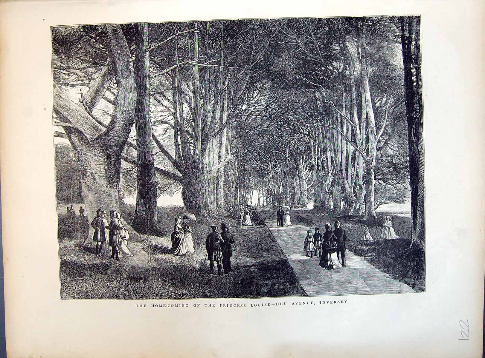 Antique Old Print 1871 Home-Coming Princess Louise Dhu Avenue Inverary Trees