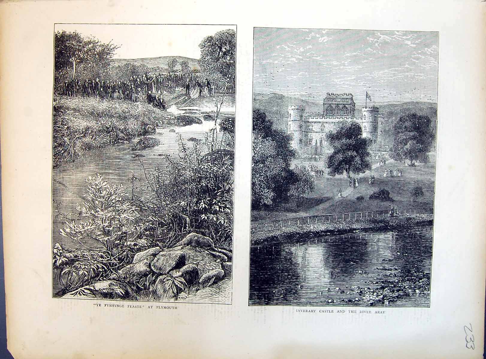 Old 1871 Inverary Castle River Aray Ye Fyshynge Feaste Plymouth Fishi Victorian