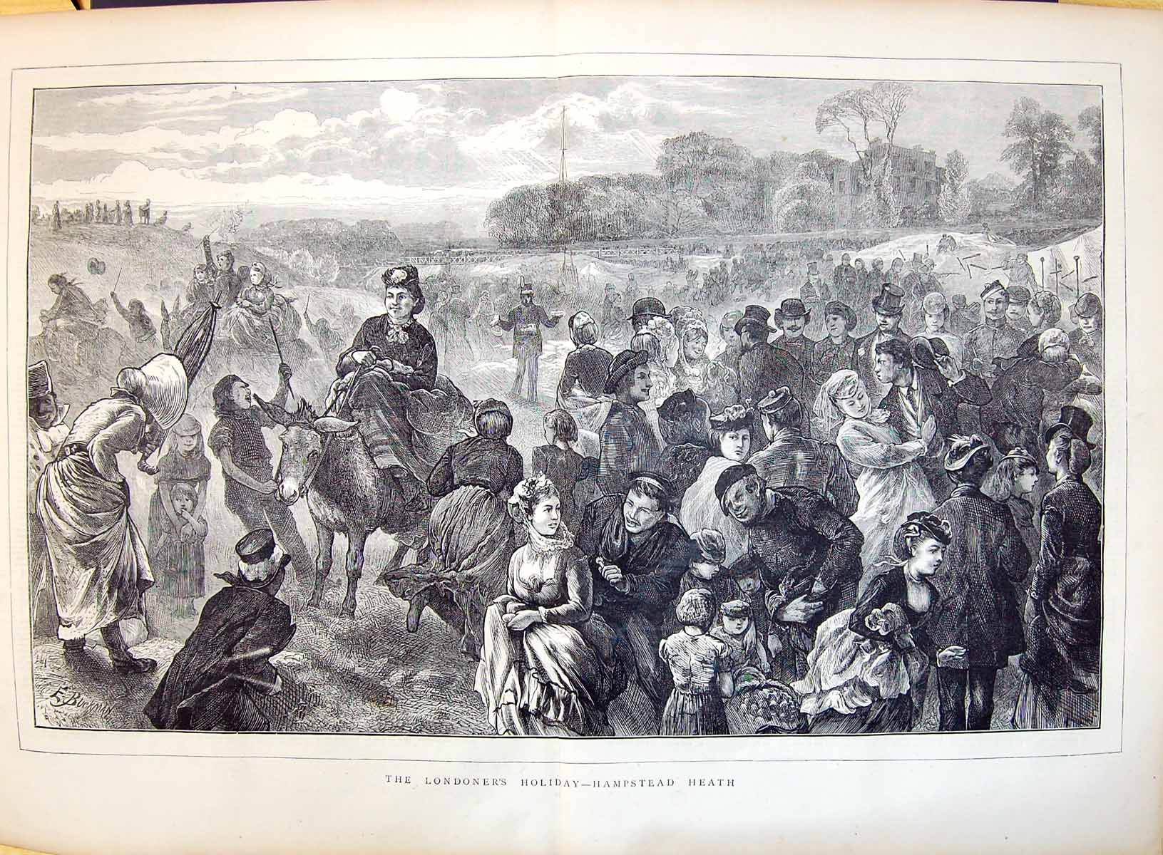 Old 1871 Londoners Holiday Hampstead Heath Donkey Rides Family Entert 19th