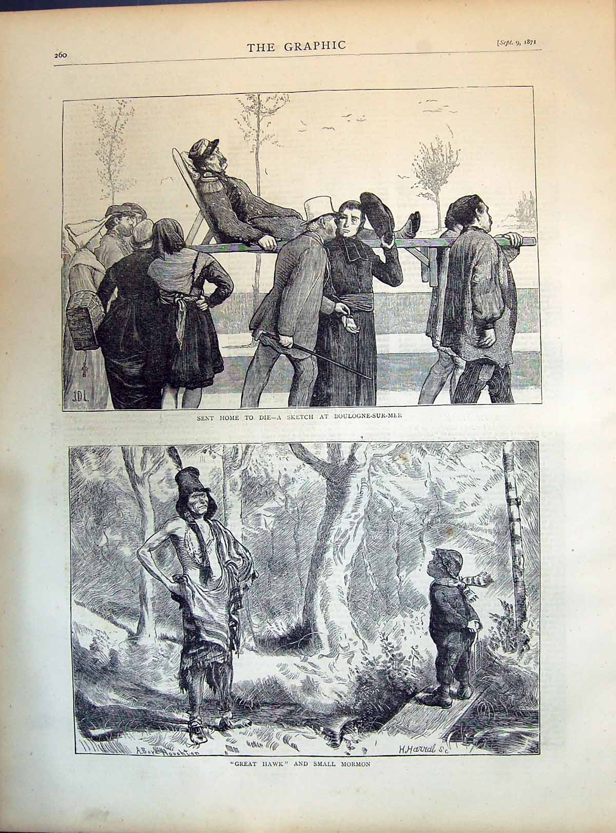 Old Print 1871 Injured Sier Home Boulogne-Sur-Mer Great Hawk Small Mormo 19th