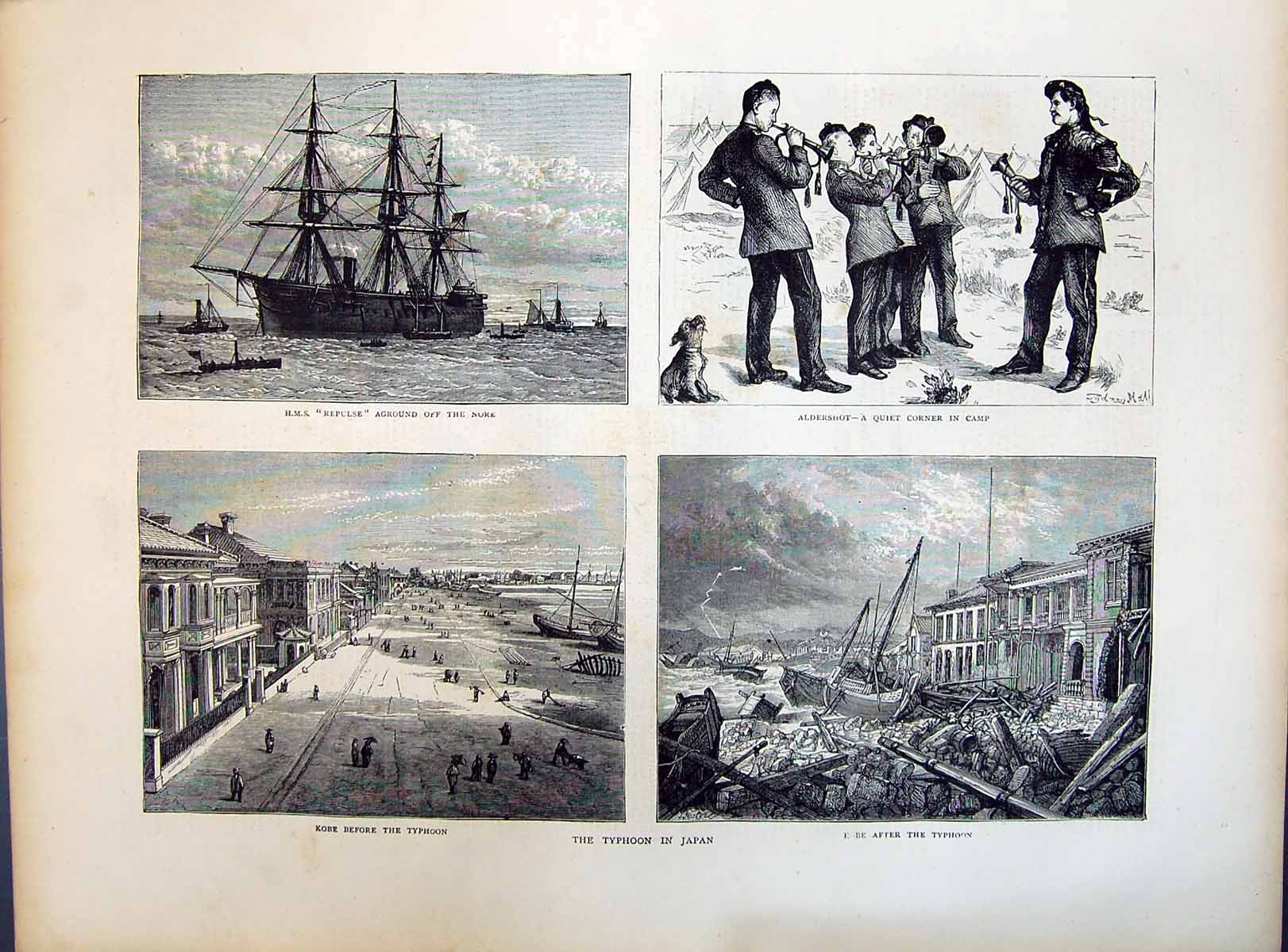 Old 1871 Typhoon Japan Ship H.M.S. Repulse Aldershot Camp Kobe Destru Victorian