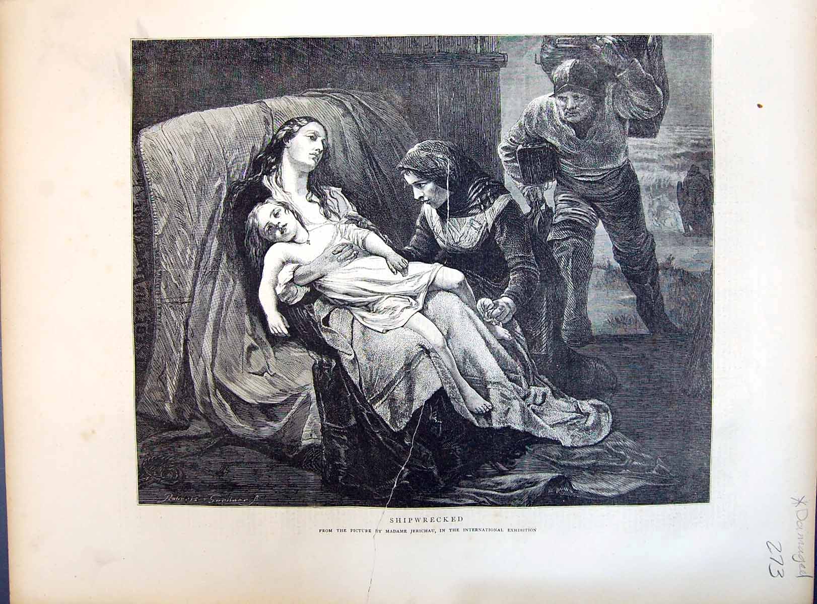 Old Damaged 1871 Shipwrecked Fisherman Rescue Family Madame Jerichau Victorian