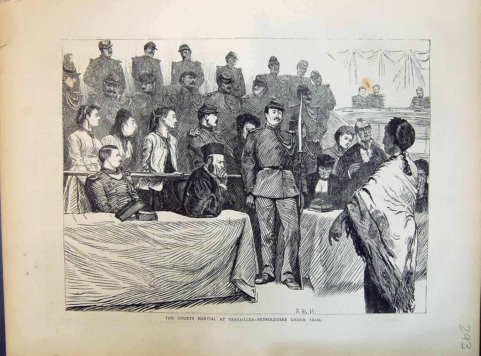 Antique Print 1871 Courts Martial Versailles Scene Petroleuses Under Trial 19th