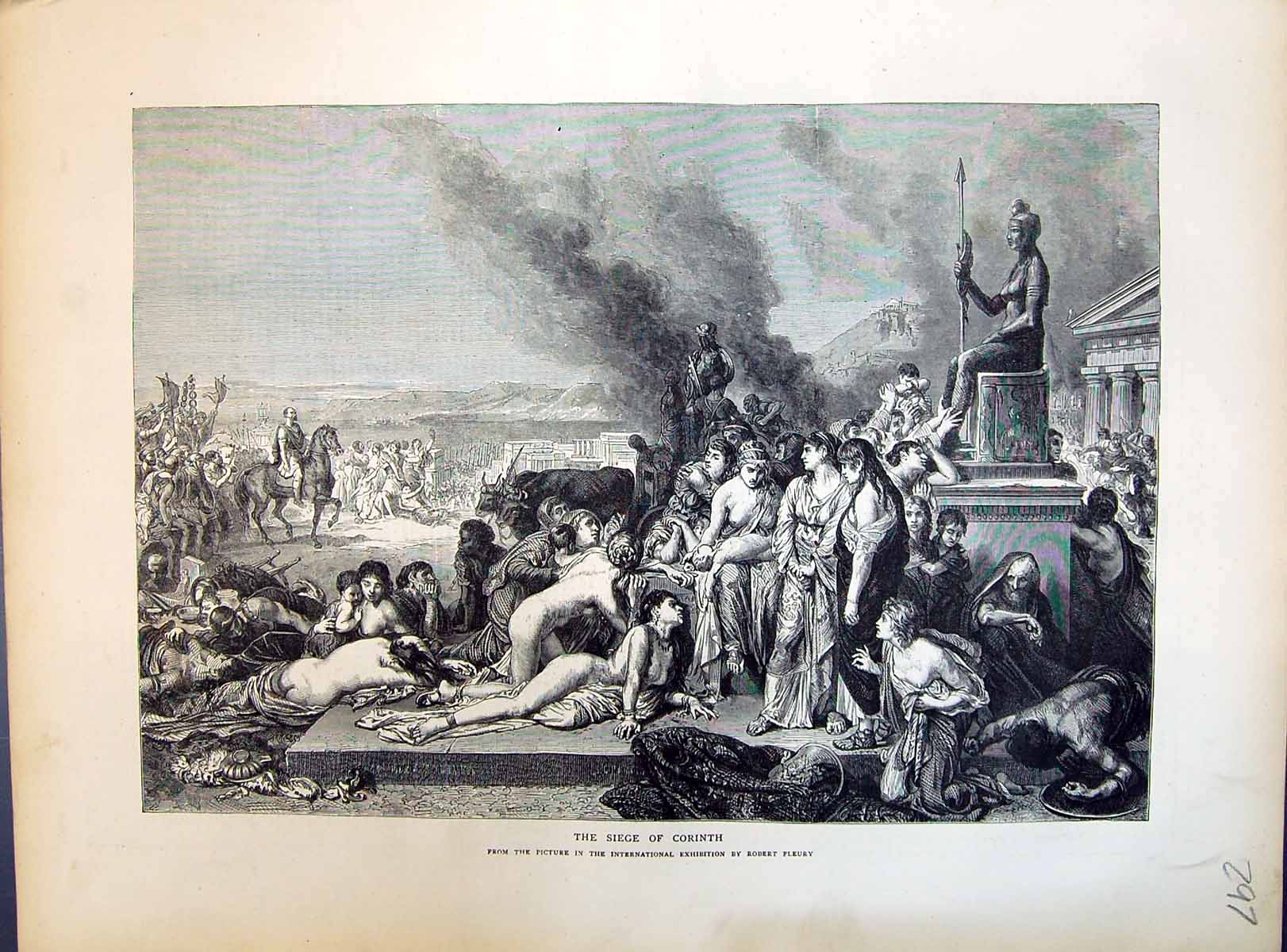 Old Print 1871 Scene Siege Corinth International Exhibition Robert Fleury 19th