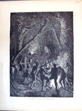 Original Old Antique Print 1871 Buffalo Hunting Jamboree Camp Fire Sport Forest