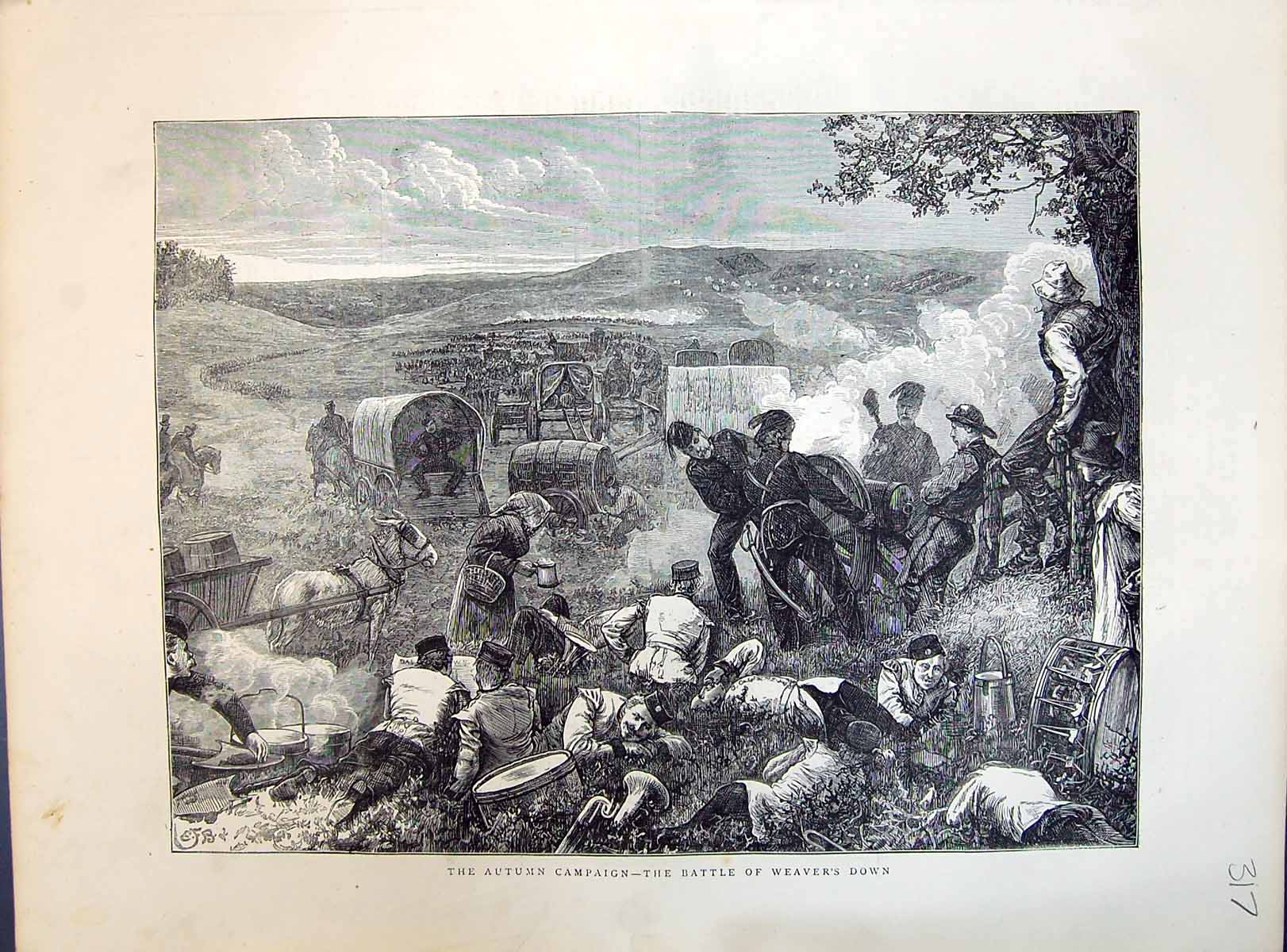 Original Old Antique Print 1871 Autumn Campaign War Battle Weaver'S Down Siers