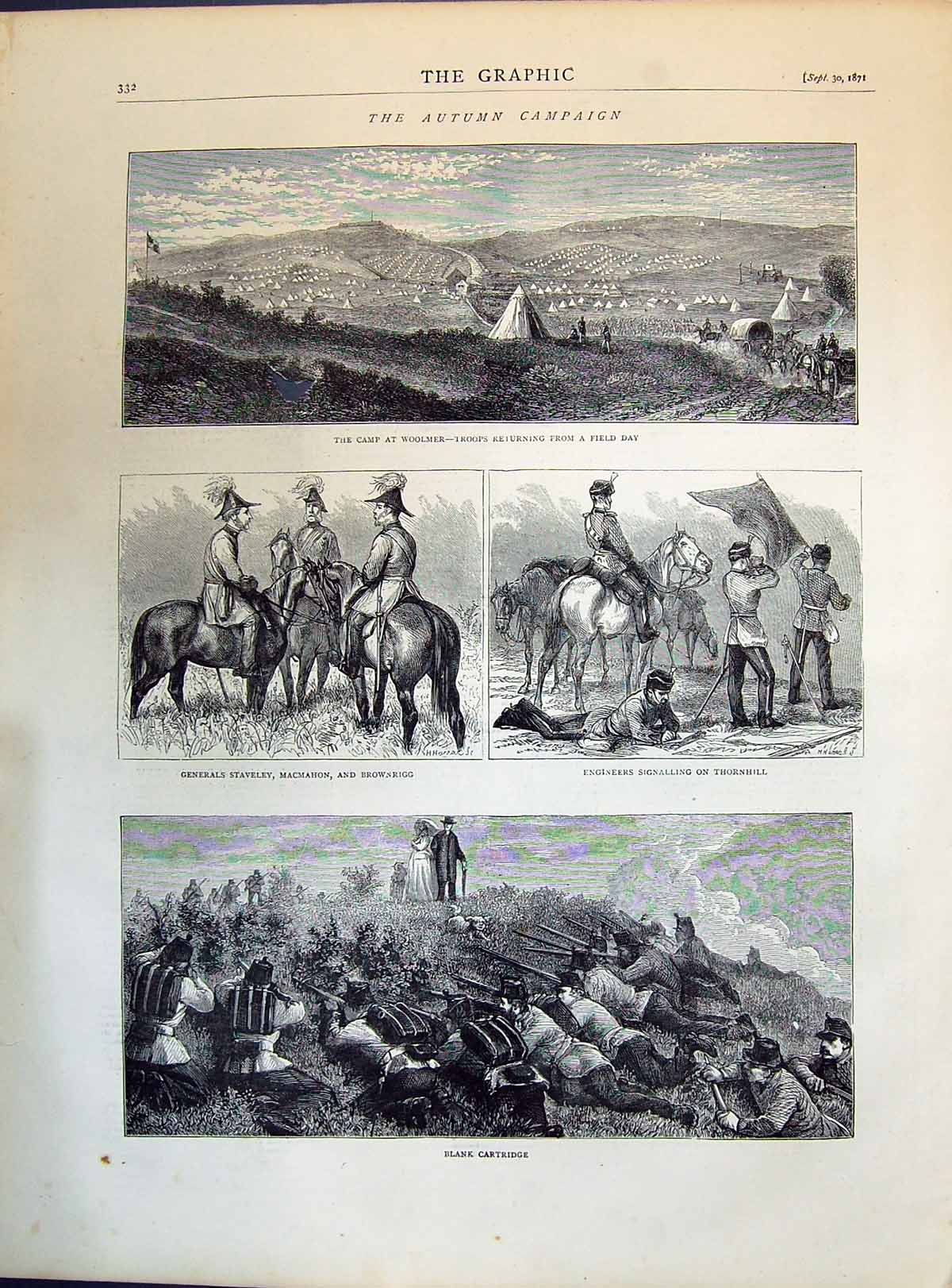 Old Print 1871 Camp Woolmer General Staveley Macmahon Thornhill Siers Sh 19th
