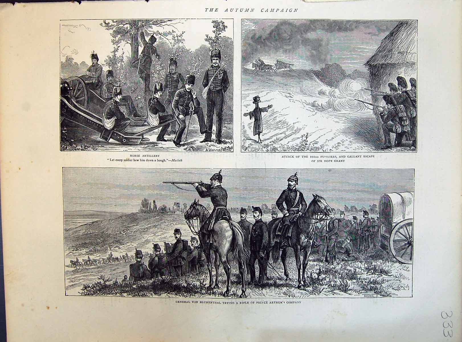 Old 1871 Autumn Campaign Horse Artillery Fusiliers Hope Grant General Victorian