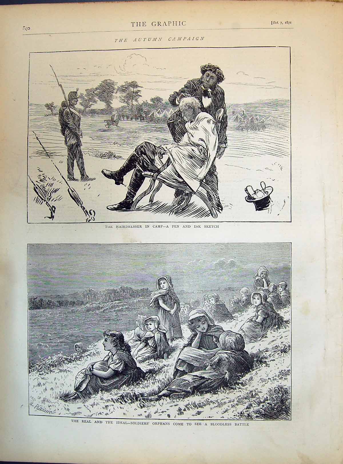 Old Print 1871 Autumn Campaign Camp Hairdresse Siers Orphans Bloodless B 19th