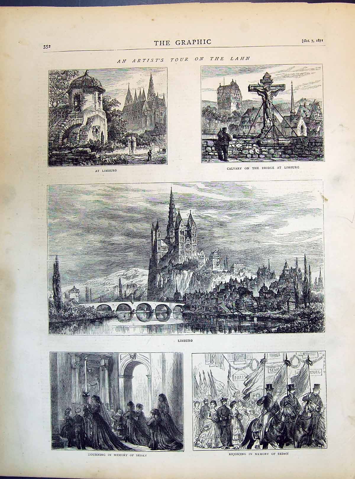 Old 1871 Lahn Limburg Cavalry Bridge Mounrning Rejoicing Memory Sedan Victorian