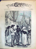 Antique Old Print 1871 Returned Prisoners Germany Breton Village Villagers 19th