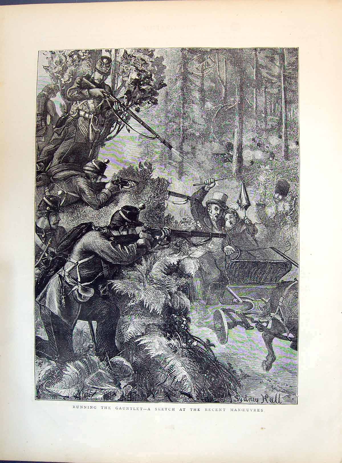 Old 1871 Running Gauntlet Army Manoeuvres Lady Man Carriage Sydney Ha Victorian