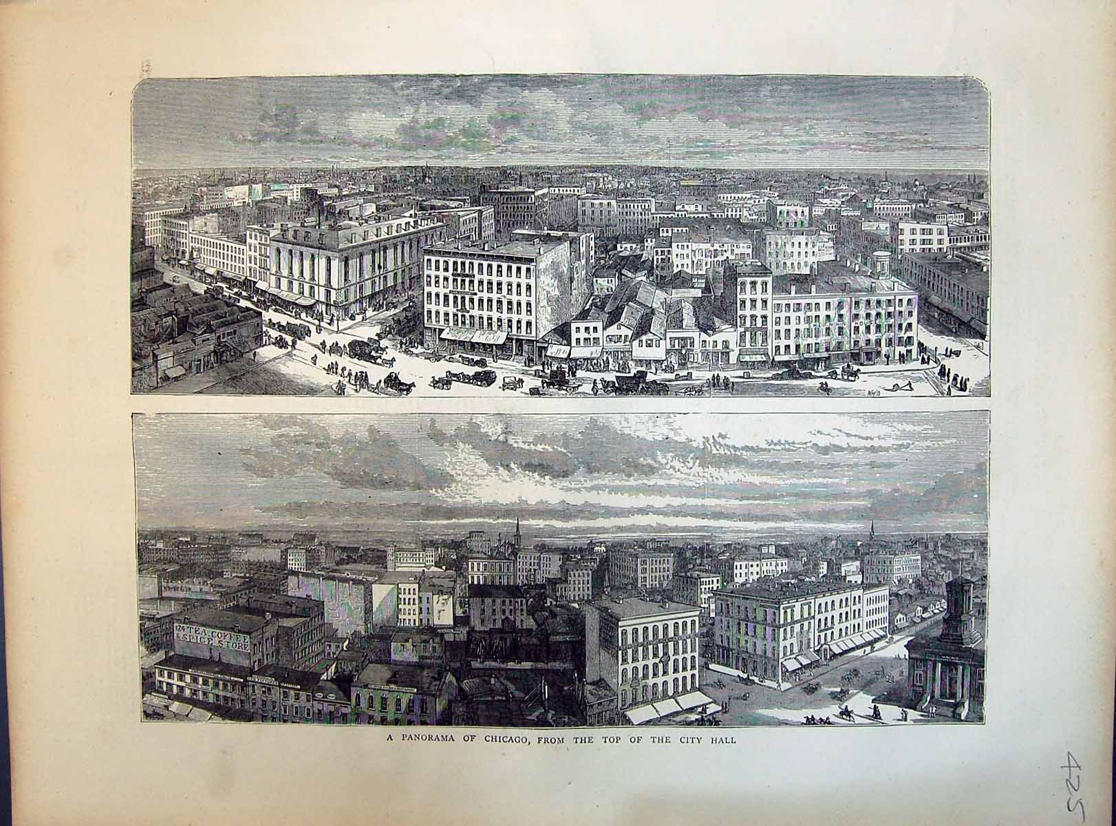 Old 1871 Panorama Chicago North America City Hall Buildings Architect Victorian