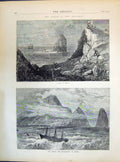 Antique Old Print 1871 Wreck Ship Megaera Sailing Stormy Sea Encampment Shore