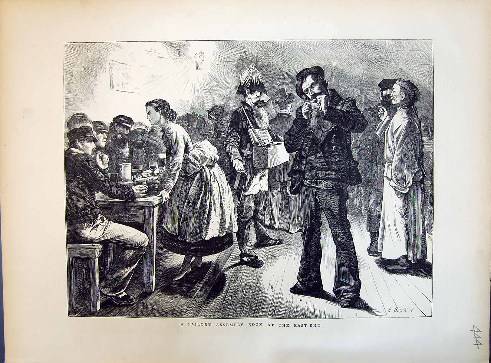 Antique Old Print 1871 Sailors Assembly Room East-End London Entertainment 19th