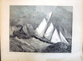 Original Old Antique Print 1871 Yachting America Stormy Sea Sailing Ships Boats