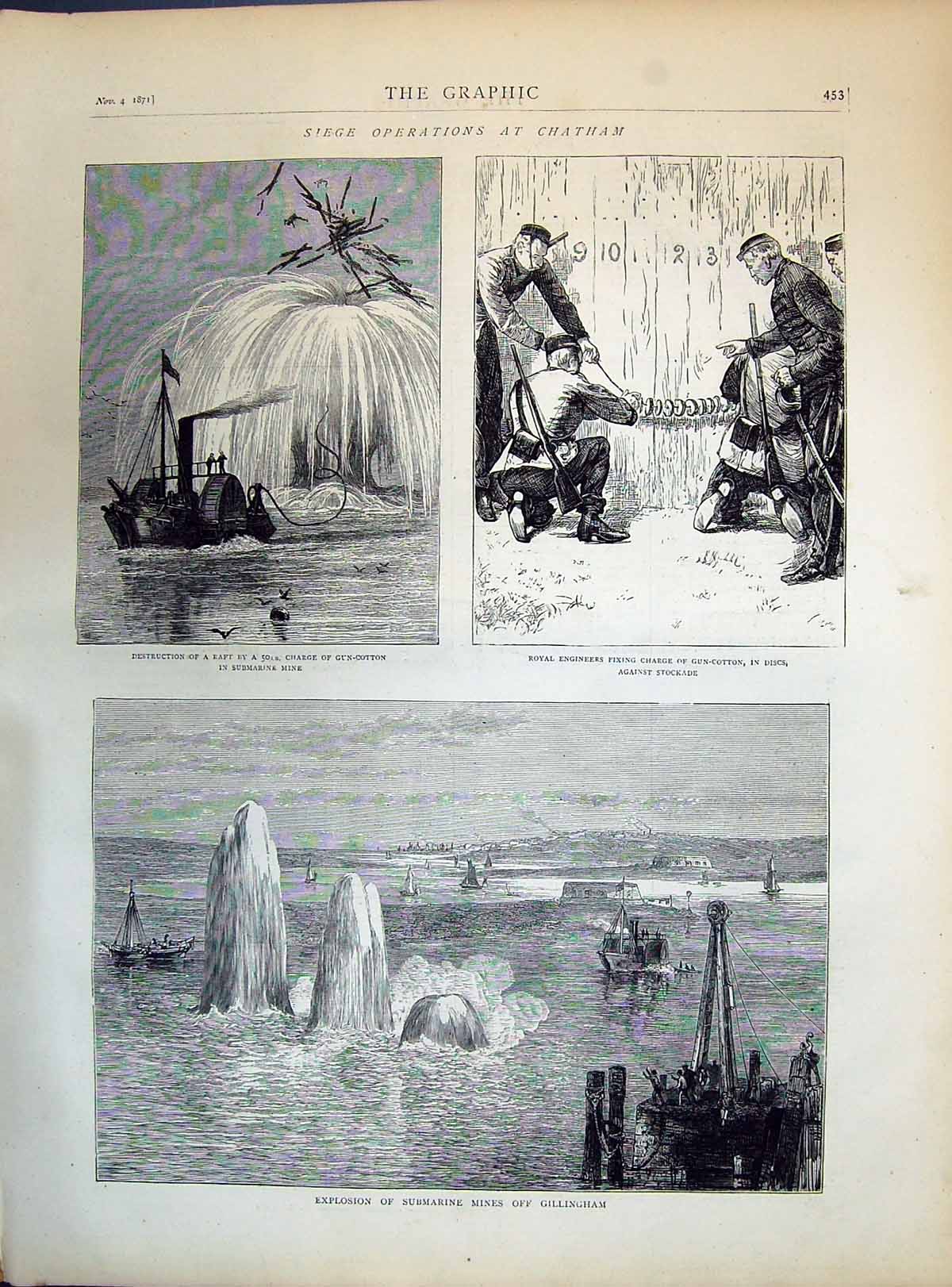 Old 1871 Explosion Submarine Mines Gillingham Royal Engineers Gun-Cot Victorian