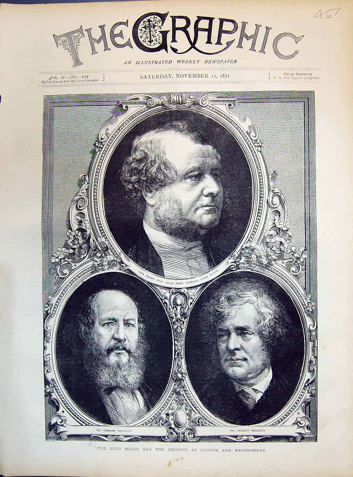 Old 1871 Lord Mayor Sills John Gibbons Sheriff Truscott Bennett Londo Victorian