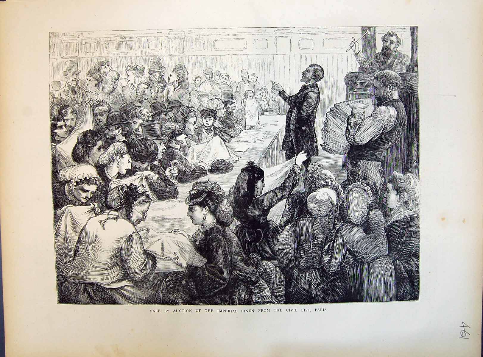 Antique Old Print 1871 Auction Sale Imperial Linen Civil List Paris France 19th