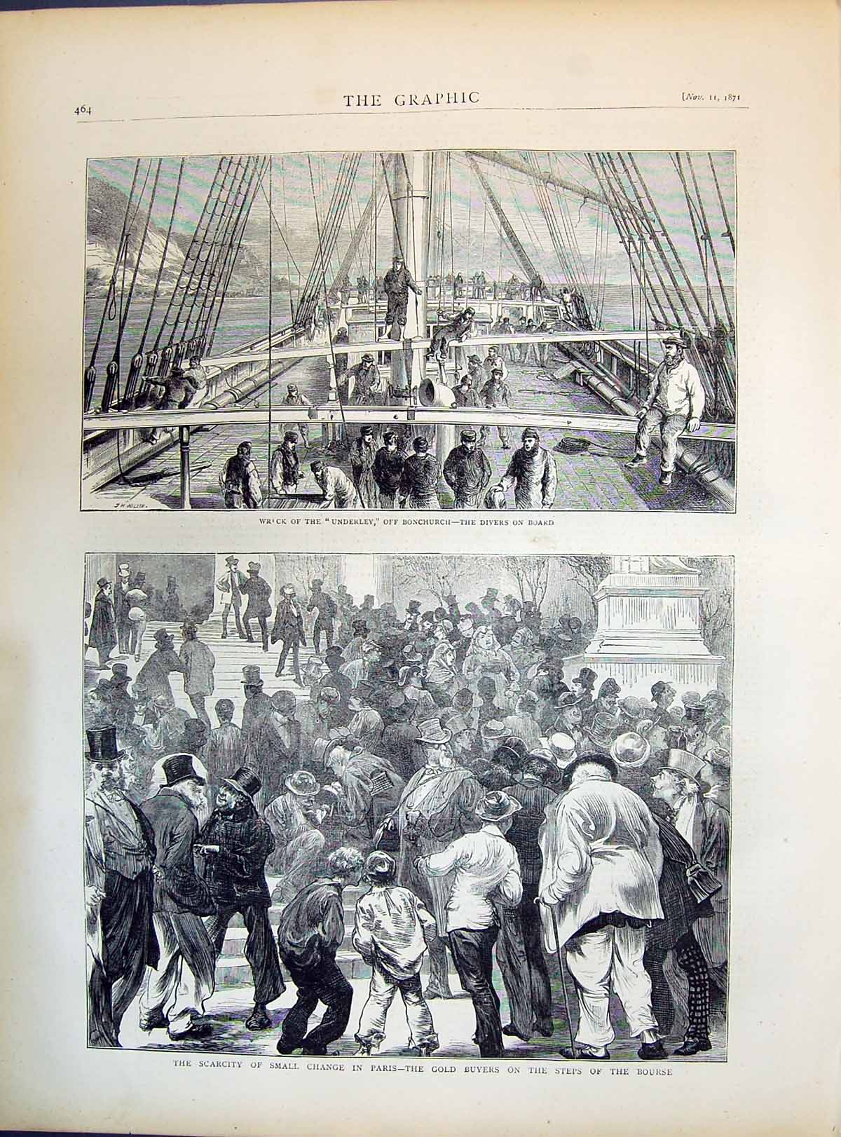 Antique Print 1871 Ship Underley Bonchurch Divers GBuyers Steps Bourse Pari