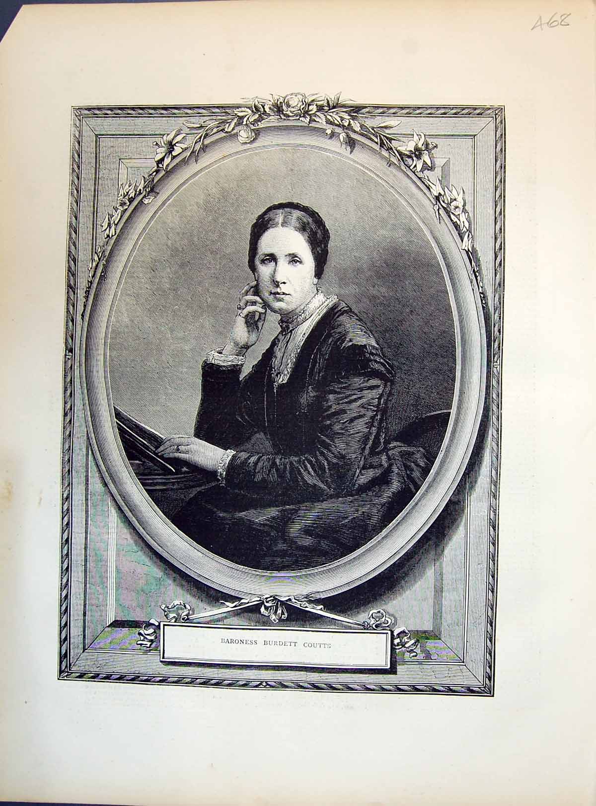 Old Antique Print 1871 Portrait Beautiful Woman Baroness Burdett Coutts 19th