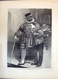 Original Old Antique Print 1871 Beefeater Drummer Tower London England 19th