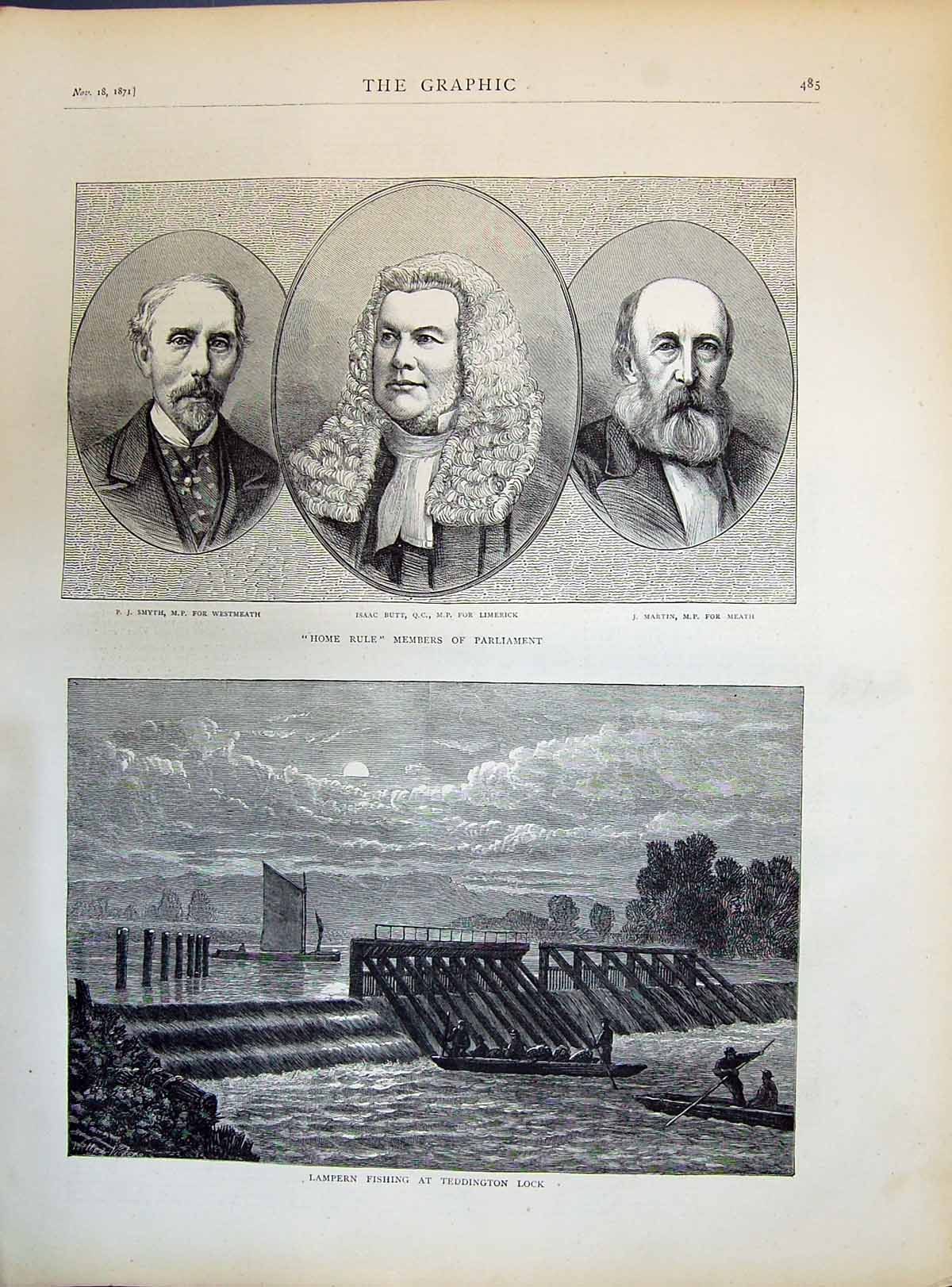 Old 1871 Members Parliament Smyth Butt Martin Lampern Fishing Tedding Victorian