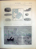 Old 1871 Moonrise Texel Boat Birds Rob Roy Zuider Zee Map Constructin Victorian