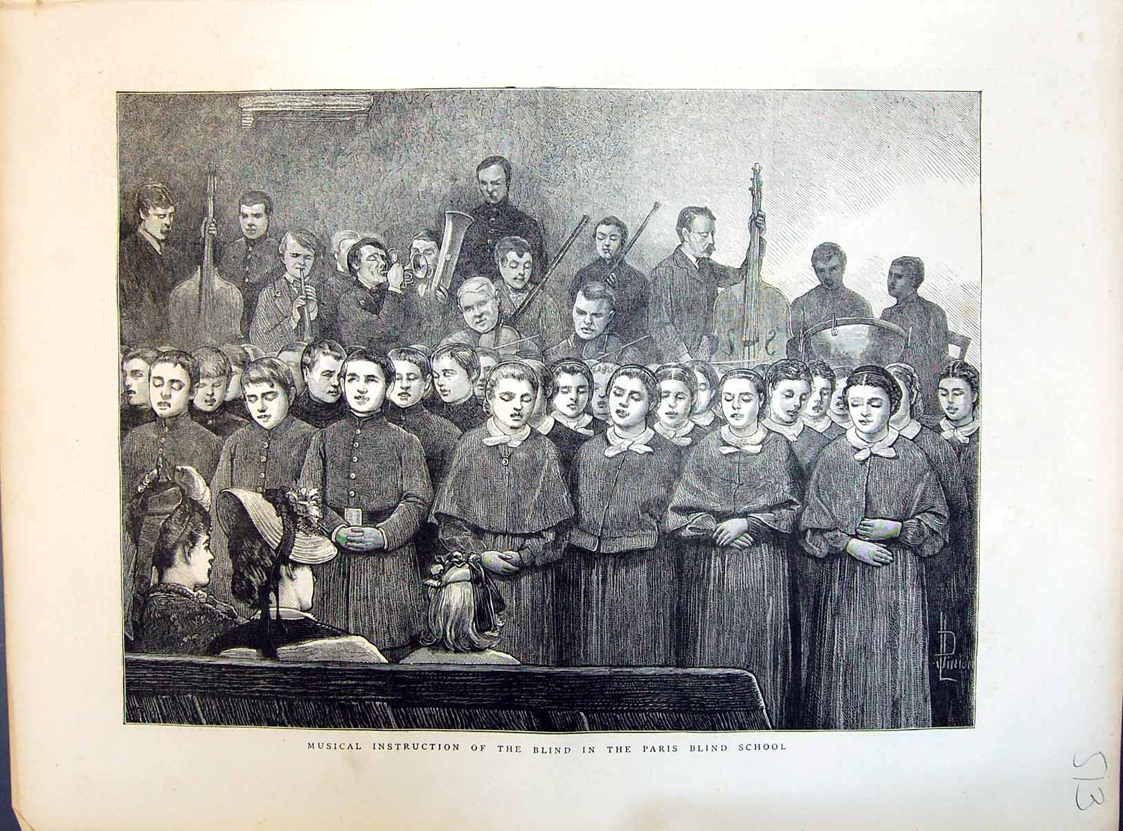 Antique Old Print 1871 Musical Instruction Paris Blind School France Children