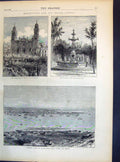 Antique Print 1871 Montevideo Water Cupply Plaza Consitution Fountain Ships