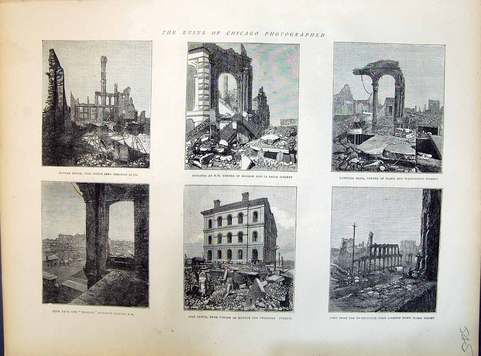 Old 1871 Ruins Chicago Post Fice National Bank Honore House Monroe De Victorian