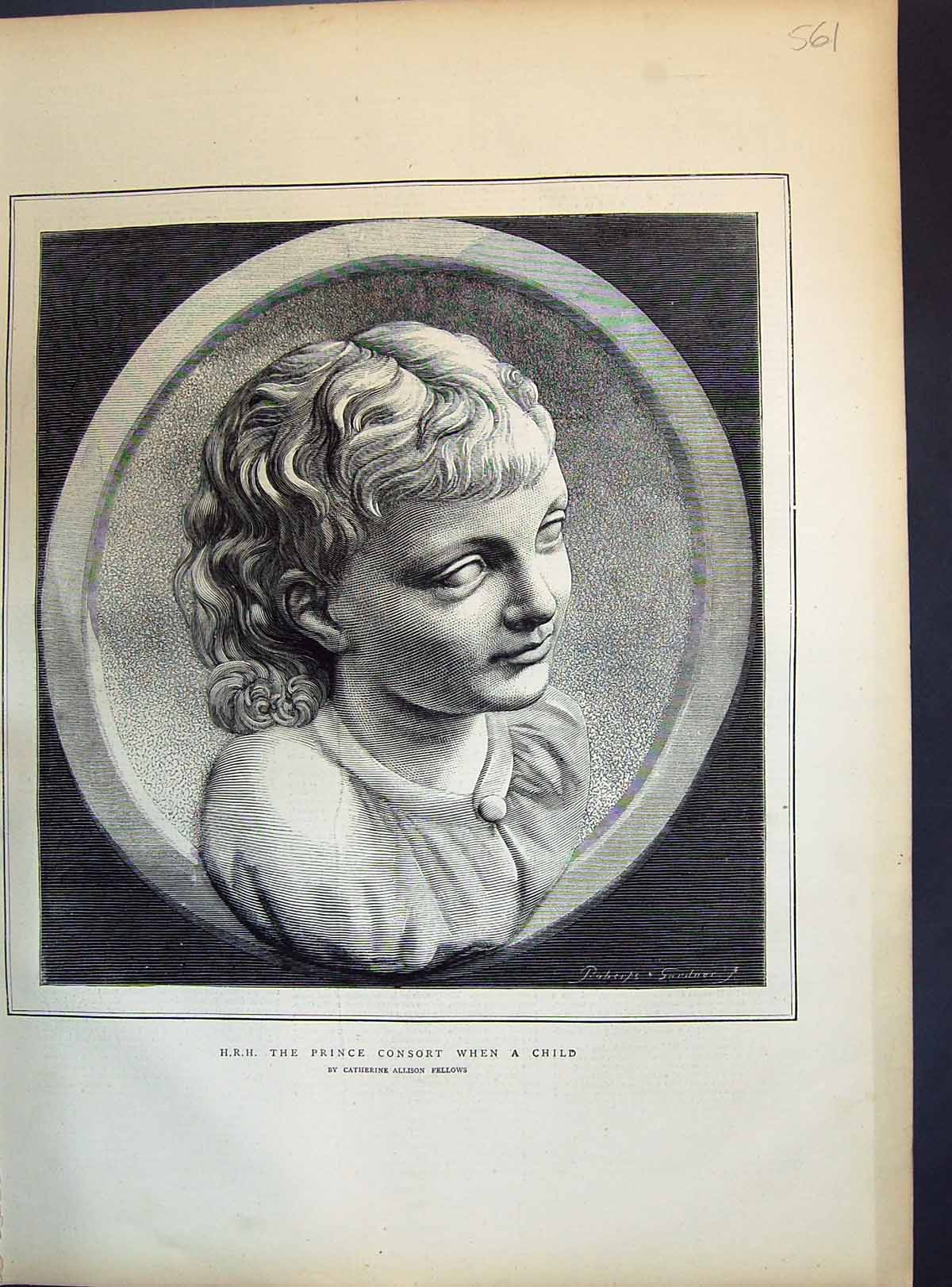 Antique Old Print 1871 H.R.H. Prince Consort Child Catherine Allison Fellows