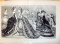 Antique Old Print 1871 Ladies Winter Fashion Dresses Gowns Beautiful Women