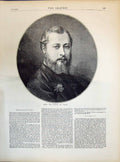 Original Old Antique Print 1871 Portrait His Royal Highness Prince Wales 19th