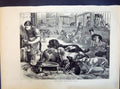 Antique Old Print 1871 Interior Home Destitute Dogs Pets Water Feeding Time