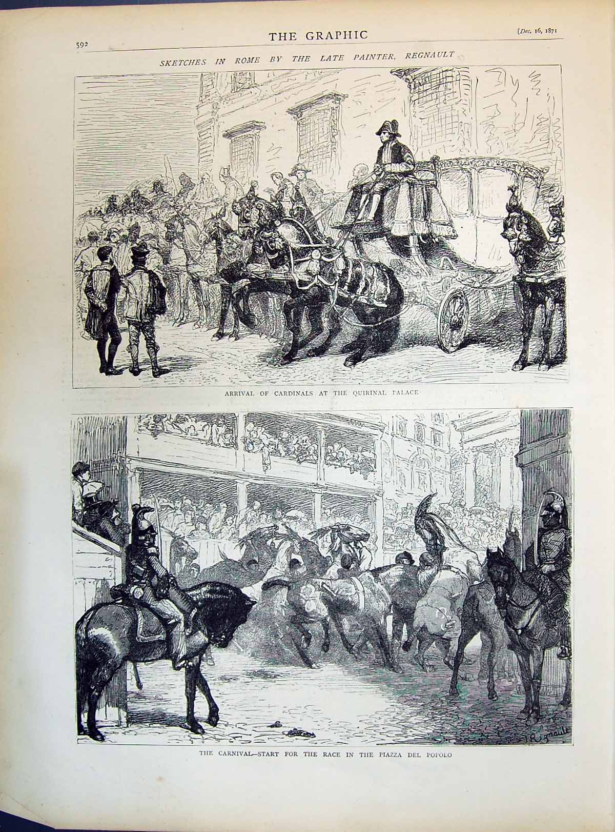 Old 1871 Rome Scene Arrival Cardinals Quirinal Palace Carnival Race P Victorian