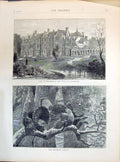 Old Print 1871 View Sandringham Hall Architecture Triumphant Turkey Birds 19th