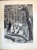 Antique Old Print 1871 Shooting Turkeys America Forest Scene Hunting Sport 19th
