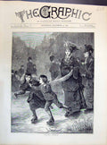 Old Antique Print 1871 Ice Skating Winter Amusement Children Pulling Mum 19th