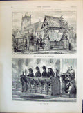Old Antique Print 1871 Sandringham Church Lych Gate Churchyard Royal Pew 19th