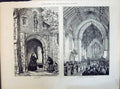 Original Old Antique Print 1871 Sandringham Church Porch Interior Victorian