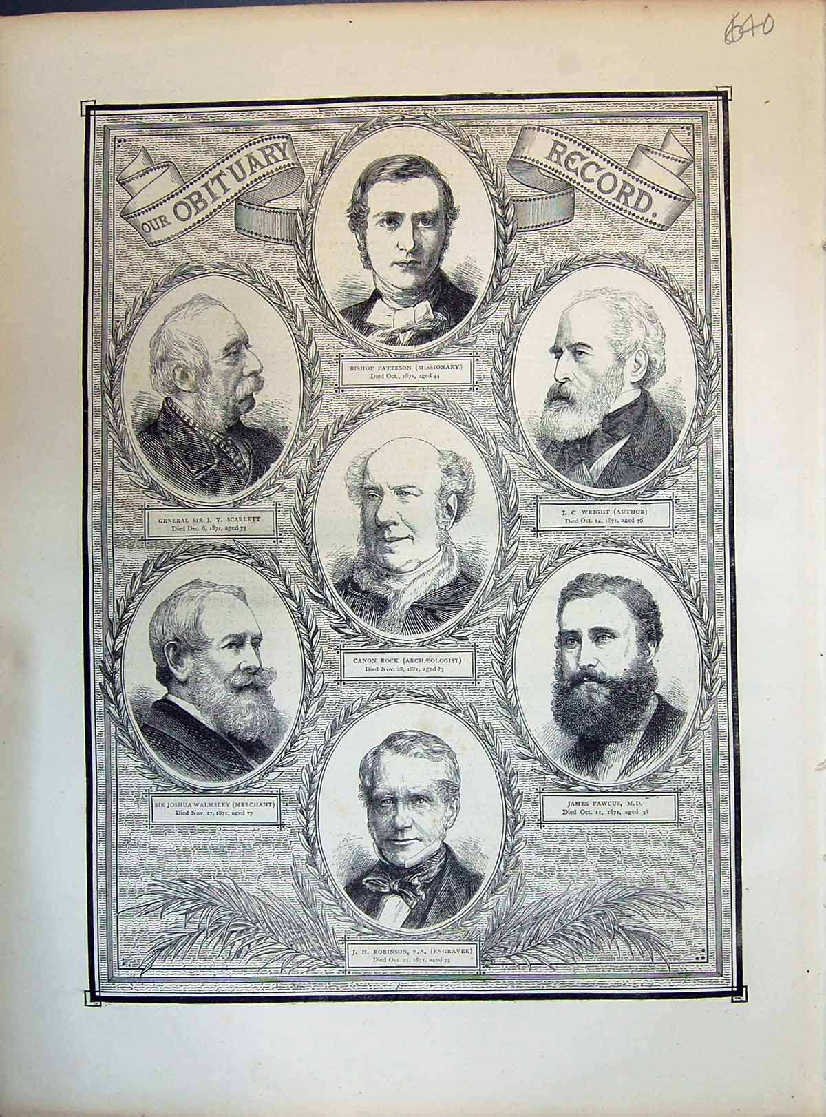 Old 1871 Patteson Wright Fawcus Scarlett Rock Walmsley Robinson Obitu Victorian