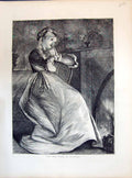 Old Antique Print 1871 Year Beautiful Woman Home Fireside Scene Reverie 19th