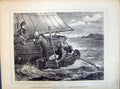 Antique Old Print 1871 Miss Or Mrs Sir Joseph Linzie Sea Rescue Sailing Boat