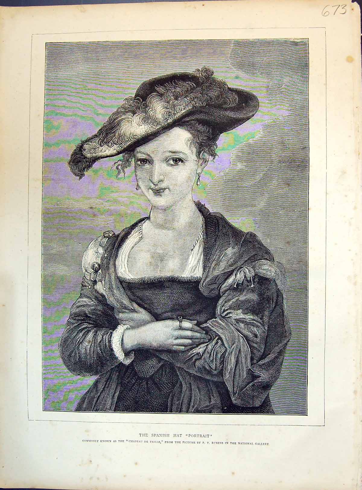 Antique Old Print 1871 Beautiful Woman Spanish Hat Portrait Chapeau De Paille